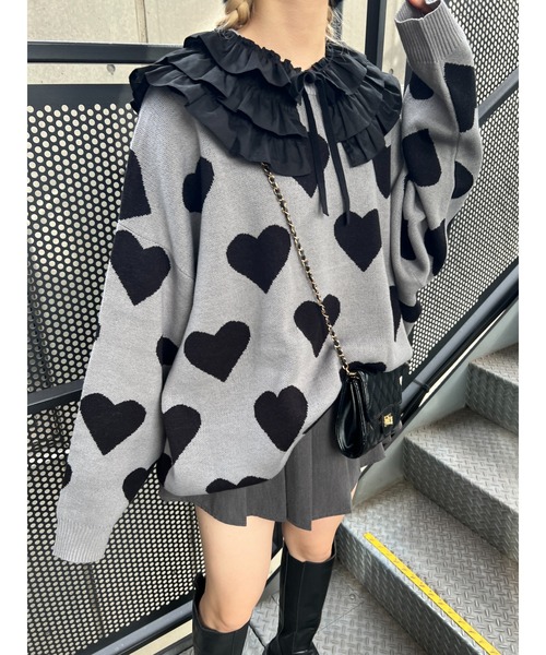 WC（ダブル シー）の「ハートビッグニット（ニット/セーター・レディース・グレー/アイボリー・FREE）」の6枚目の写真