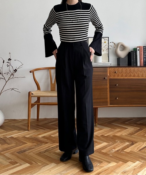 LE MORE（リモア）の「ストレートスラックスパンツ（スラックス・レディース・アイボリー/チャコール/ブラック・FREE）」の5枚目の写真