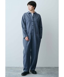 THREE FIFTY STANDARD（スリーフィフティースタンダード）の「ＴＨＲＥＥ　ＦＩＦＴＹ　ＳＴＡＮＤＡＲＤ　ヘリンボーン柄のオールインワン〈ネイビー〉（サロペット/オーバーオール）」