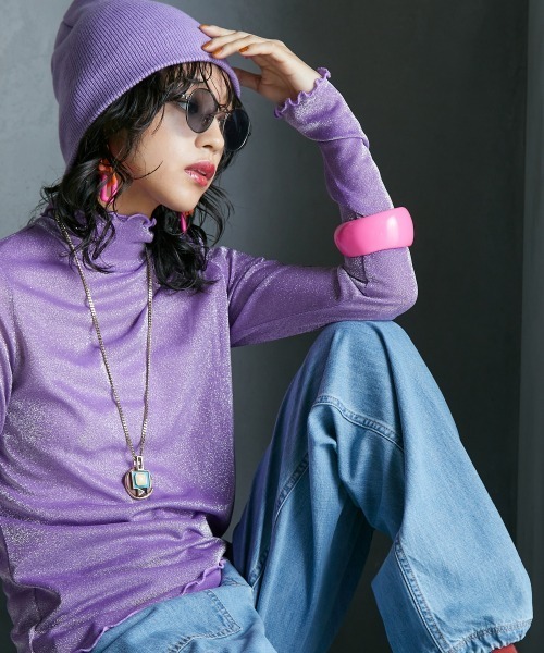 GEVS.（ジェイヴィス）の「＜大きいサイズ＞ ハイネックラメカットソー GEVS.（Tシャツ/カットソー・レディース・パープル/ブラック/シルバー・L/LL/3L/4L/5L）」の3枚目の写真