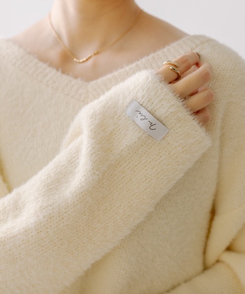 mline（エムライン）の「[mline]ロゴショートニット（ニット/セーター・レディース・レッド/ピンク/グリーン/オフホワイト/ベージュ/ネイビー・FREE）」の11枚目の写真