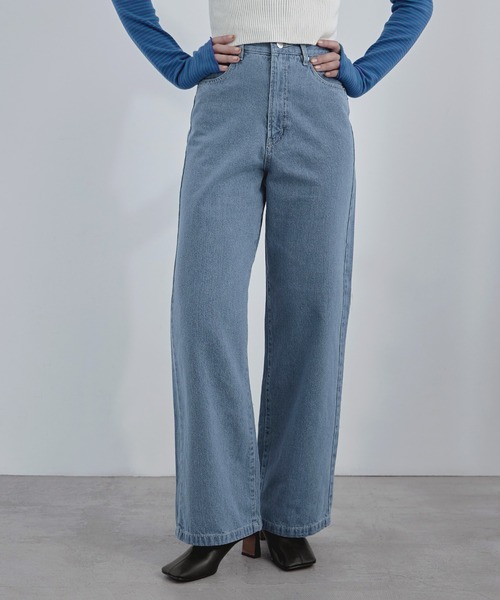 etoll.(エトル)の「セミワイドデニムパンツ(デニムパンツ・レディース・インディゴブルー/サックスブルー・M)」の1枚目の写真