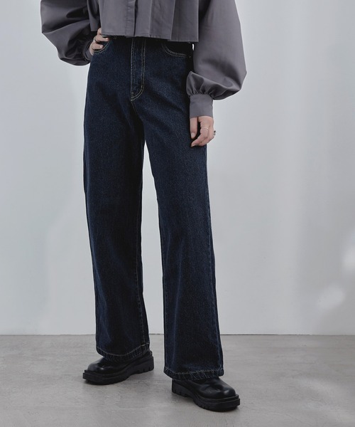 etoll.(エトル)の「セミワイドデニムパンツ(デニムパンツ・レディース・インディゴブルー/サックスブルー・M)」の2枚目の写真