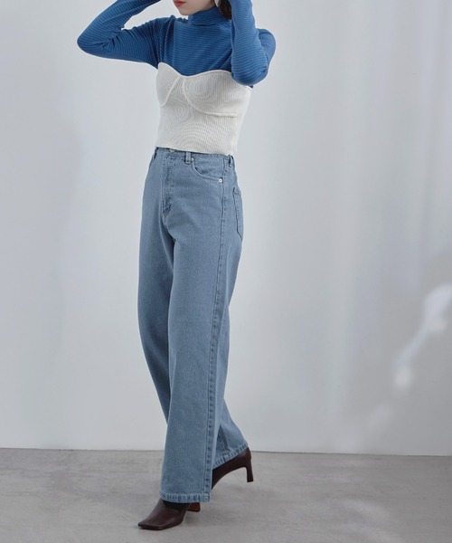 etoll.(エトル)の「セミワイドデニムパンツ(デニムパンツ・レディース・インディゴブルー/サックスブルー・M)」の10枚目の写真