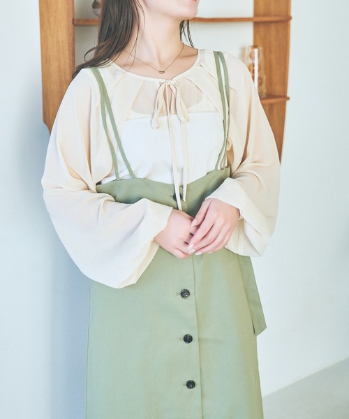 mysty woman（ミスティウーマン）の「レイヤースリーブプルオーバー　106908（Tシャツ/カットソー・レディース・モカ/ブラック/オフホワイト・FREE）」の2枚目の写真