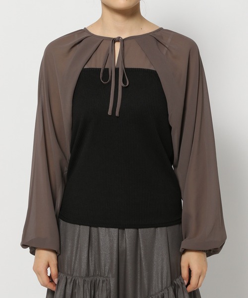 mysty woman（ミスティウーマン）の「レイヤースリーブプルオーバー　106908（Tシャツ/カットソー・レディース・モカ/ブラック/オフホワイト・FREE）」の7枚目の写真