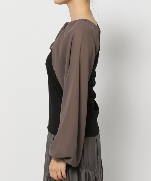 mysty woman（ミスティウーマン）の「レイヤースリーブプルオーバー　106908（Tシャツ/カットソー・レディース・モカ/ブラック/オフホワイト・FREE）」の8枚目の写真