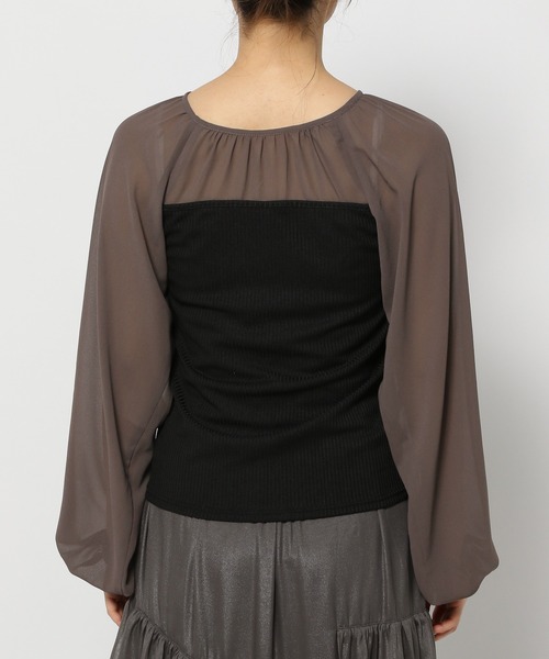 mysty woman（ミスティウーマン）の「レイヤースリーブプルオーバー　106908（Tシャツ/カットソー・レディース・モカ/ブラック/オフホワイト・FREE）」の9枚目の写真