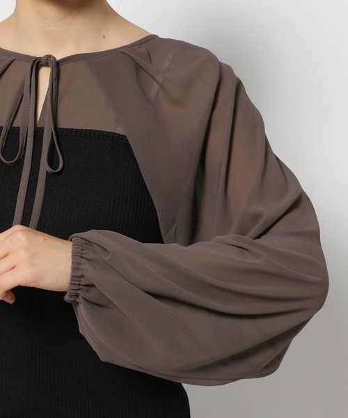 mysty woman（ミスティウーマン）の「レイヤースリーブプルオーバー　106908（Tシャツ/カットソー・レディース・モカ/ブラック/オフホワイト・FREE）」の12枚目の写真