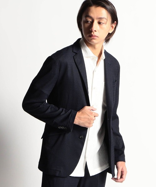 HIDEAWAYS NICOLE（ハイダウェイニコル）の「シアージャガードニットジャケット（テーラードジャケット・メンズ・ライトグレー/ブラック/ネイビー・MEDIUM/LARGE/X-LARGE）」の3枚目の写真