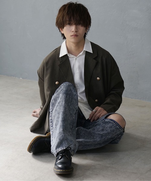 MinoriTY（マイノリティ）の「【MinoriTY】デニムヒザZIPワイドバギーパンツ ストレートデニム ワイドスラックスシルエット オーバーサイズ ビッグシルエット メンズ 秋服（デニムパンツ・メンズ・ブラック/ケミカルウォッシュ/ライトブラック/ホワイト・M/L）」の12枚目の写真