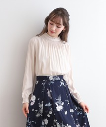 couture brooch | 【前後2WAY】フリルネックシャーリングブラウス(シャツ/ブラウス)