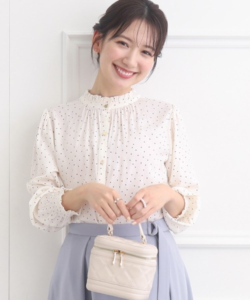 ブラウス シャツ シャーリングフリルネックブラウス レディース 着回しの効く万能ブラウス】シャーリングフリルネックブラウス
