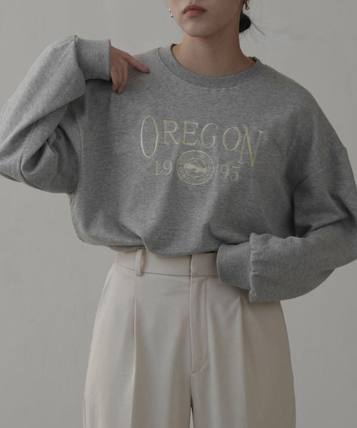 lawgy(ラウジー)の「drop shoulder color logo t / ドロップショルダーカラーロゴt(Tシャツ/カットソー・レディース・ヘザーグレー/ブルー/オートミール・FREE)」の9枚目の写真