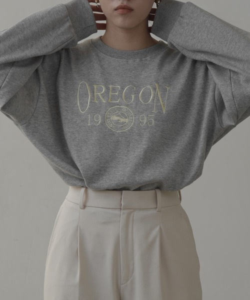lawgy(ラウジー)の「drop shoulder color logo t / ドロップショルダーカラーロゴt(Tシャツ/カットソー・レディース・ヘザーグレー/ブルー/オートミール・FREE)」の8枚目の写真