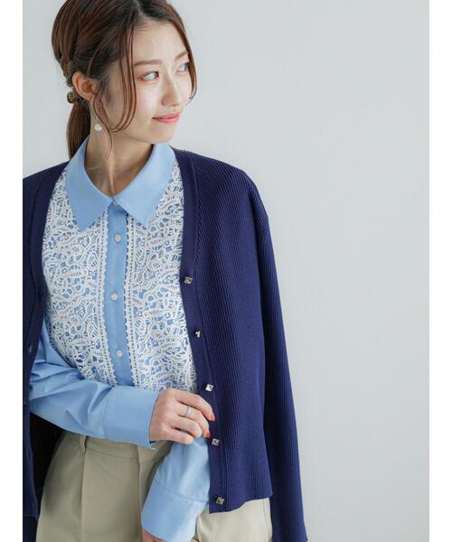 Te chichi（テチチ）の「12GリブVネックカーディガン（カーディガン/ボレロ・レディース・レッド/グリーン/ネイビー/ベージュ・F）」の3枚目の写真