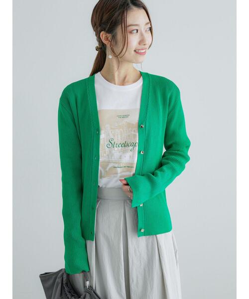 Te chichi（テチチ）の「12GリブVネックカーディガン（カーディガン/ボレロ・レディース・レッド/グリーン/ネイビー/ベージュ・F）」の7枚目の写真