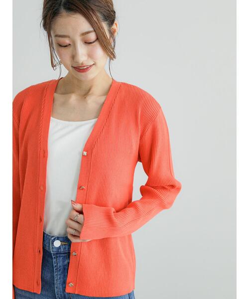 Te chichi（テチチ）の「12GリブVネックカーディガン（カーディガン/ボレロ・レディース・レッド/グリーン/ネイビー/ベージュ・F）」の10枚目の写真