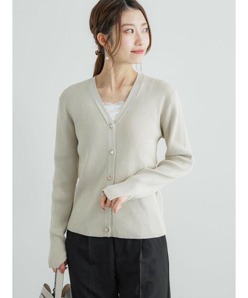 Te chichi（テチチ）の「12GリブVネックカーディガン（カーディガン/ボレロ・レディース・レッド/グリーン/ネイビー/ベージュ・F）」の12枚目の写真