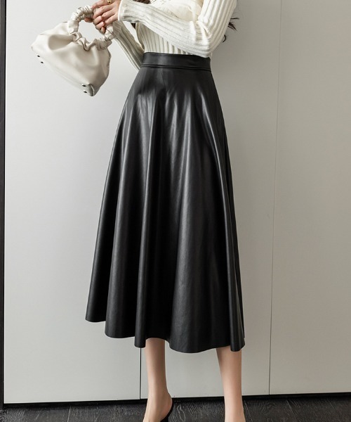 a lot of love（ア ロット オブ ラブ）の「PUレザー艶感フレアスカート（スカート・レディース・ブラック/ブラウン・S/M/L）」の9枚目の写真
