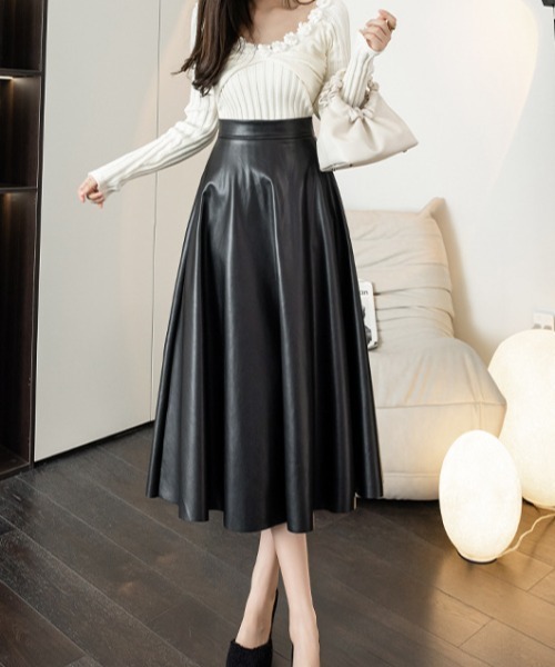 a lot of love（ア ロット オブ ラブ）の「PUレザー艶感フレアスカート（スカート・レディース・ブラック/ブラウン・S/M/L）」の14枚目の写真