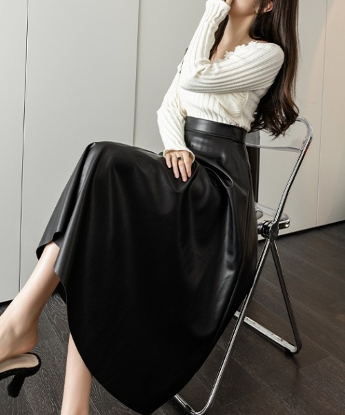 a lot of love（ア ロット オブ ラブ）の「PUレザー艶感フレアスカート（スカート・レディース・ブラック/ブラウン・S/M/L）」の12枚目の写真