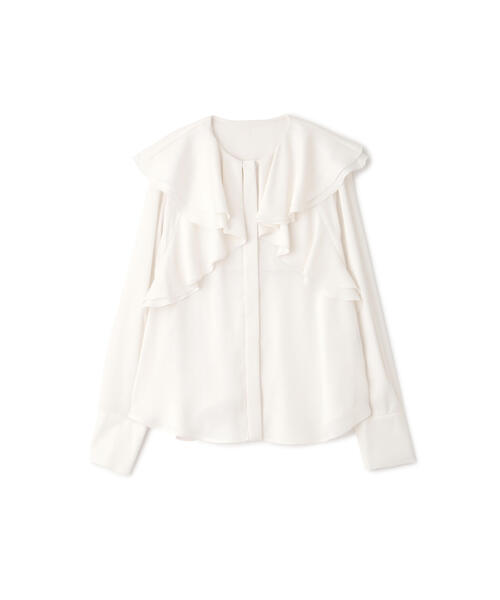JILL STUART（ジルスチュアート）の「◆サテンアムンゼンラッフルブラウス（シャツ/ブラウス・レディース・ネイビー/ホワイト・MEDIUM/SMALL）」の8枚目の写真