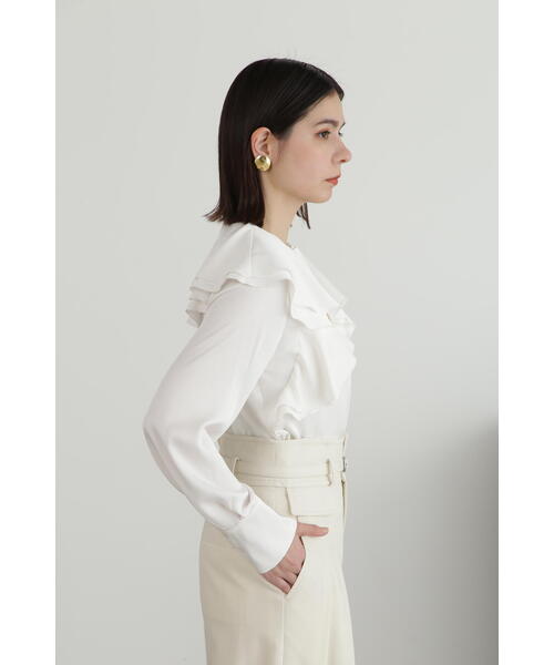 JILL STUART（ジルスチュアート）の「◆サテンアムンゼンラッフルブラウス（シャツ/ブラウス・レディース・ネイビー/ホワイト・MEDIUM/SMALL）」の12枚目の写真
