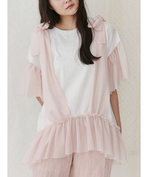 merry jenny（メリージェニー）の「ビスチェレイヤードtee（Tシャツ/カットソー・レディース・ブラック/ピンク/オフホワイト・FREE）」の3枚目の写真