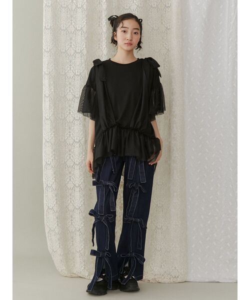 merry jenny（メリージェニー）の「ビスチェレイヤードtee（Tシャツ/カットソー・レディース・ブラック/ピンク/オフホワイト・FREE）」の5枚目の写真