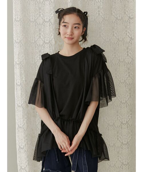 merry jenny（メリージェニー）の「ビスチェレイヤードtee（Tシャツ/カットソー・レディース・ブラック/ピンク/オフホワイト・FREE）」の7枚目の写真