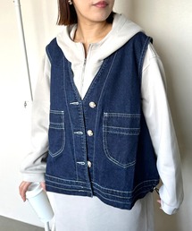 裾ドロストデニムベスト