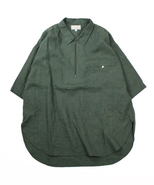 Universal Style Wear(ユニバーサルスタイルウェア)の「Universal Style Wear パッカーリング ハーフジップ コットンリネン シャツ(シャツ/ブラウス・メンズ・スミクロ/ベージュ/オレンジ/グリーン・MEDIUM/LARGE/X-LARGE)」の13枚目の写真