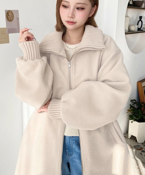 セール】フェイクウールモッサリブスタンドカラーハーフコート（その他