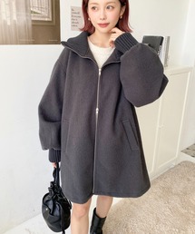 moment+ | フェイクウールモッサリブスタンドカラーハーフコート(その他アウター)