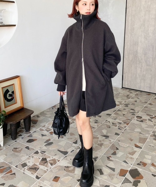 セール】フェイクウールモッサリブスタンドカラーハーフコート（その他