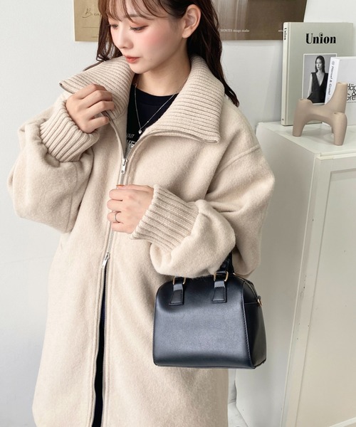 moment+（モーメントプラス）の「フェイクウールモッサリブスタンドカラーハーフコート（その他アウター・レディース・グレイッシュベージュ/チャコールグレー/ブラック・M/L）」の14枚目の写真