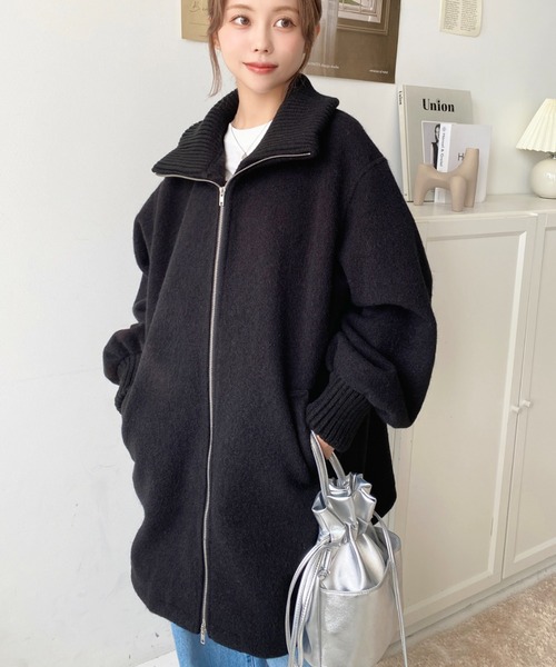 ⭐︎値下げ【moontreeplanet】アウター セール】フェイクウールモッサリブスタンドカラーハーフコート（その他