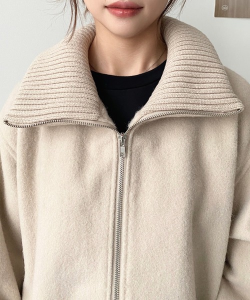 moment+（モーメントプラス）の「フェイクウールモッサリブスタンドカラーハーフコート（その他アウター・レディース・グレイッシュベージュ/チャコールグレー/ブラック・M/L）」の19枚目の写真