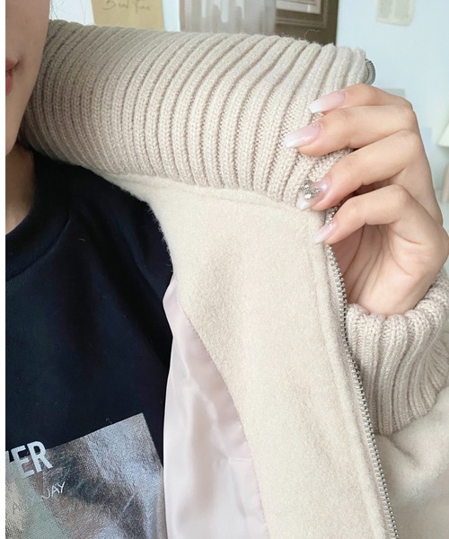 セール】フェイクウールモッサリブスタンドカラーハーフコート（その他