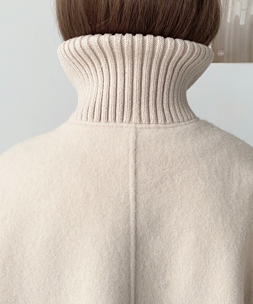 moment+（モーメントプラス）の「フェイクウールモッサリブスタンドカラーハーフコート（その他アウター・レディース・グレイッシュベージュ/チャコールグレー/ブラック・M/L）」の18枚目の写真