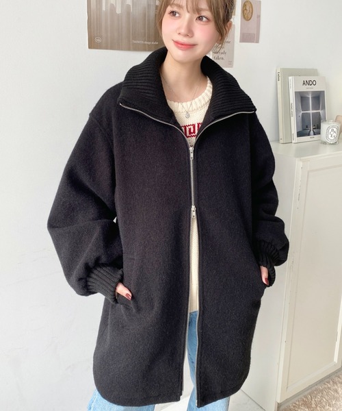 ⭐︎値下げ【moontreeplanet】アウター セール】フェイクウールモッサリブスタンドカラーハーフコート（その他