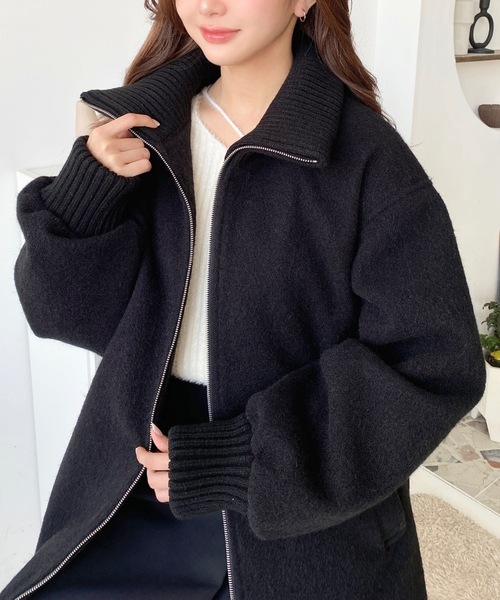 セール】フェイクウールモッサリブスタンドカラーハーフコート（その他