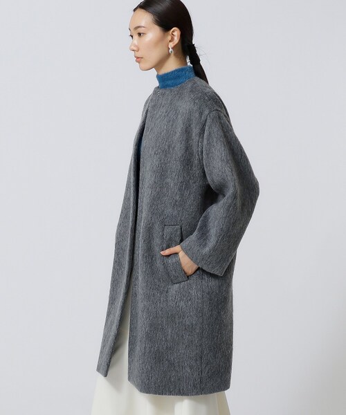 GALLEST（ギャレスト）の「◆ボックスシャギーコート（ノーカラーコート・レディース・ブラック/ダークグレー・38/34）」の5枚目の写真