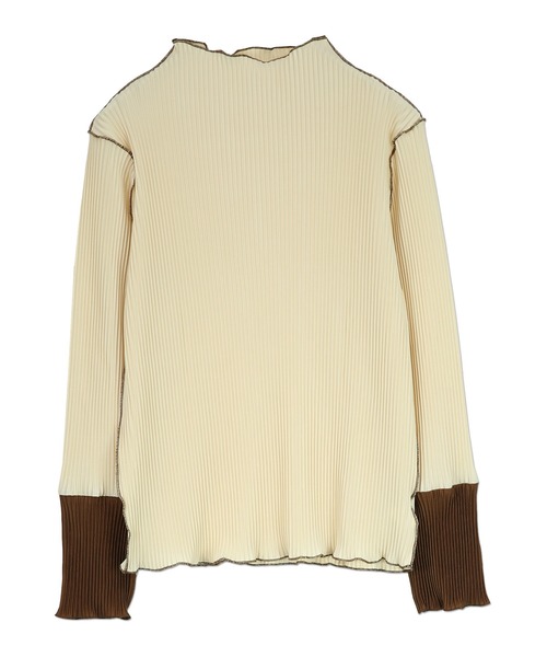 and it_（アンドイット）の「袖配色プリーツトップス（Tシャツ/カットソー・レディース・ライトグリーン/グレー/ブラウン/ブラック系1/ブラック系2/ライトブルー/ベージュ/キナリ・S-M/M-L）」の19枚目の写真