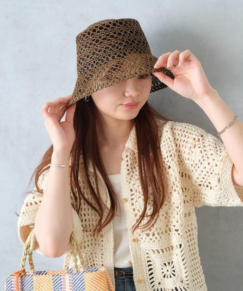 BASECONTROL（ベースコントロール）の「透かし編みバケットハット（ハット・レディース・ブラック/ブラウン・フリー）」の8枚目の写真