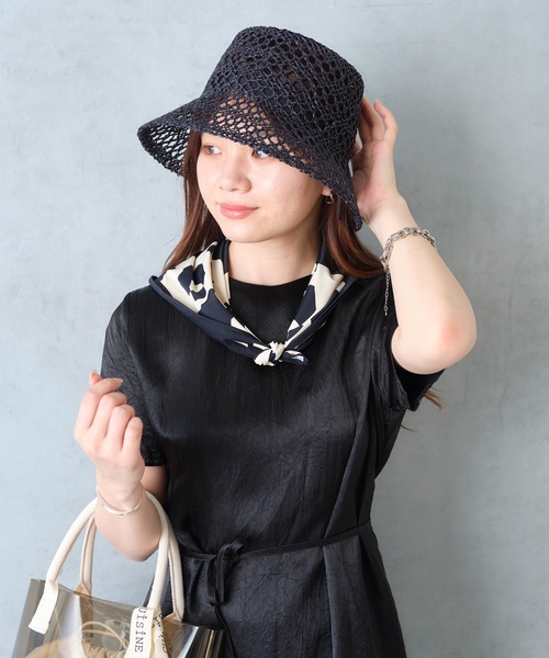 BASECONTROL（ベースコントロール）の「透かし編みバケットハット（ハット・レディース・ブラック/ブラウン・フリー）」の4枚目の写真