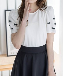 clear | バックジップ袖リボンフ半袖カットソートップス≪2024SS新作≫(Tシャツ/カットソー)