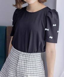 clear | バックジップ袖リボンフ半袖カットソートップス≪2024SS新作≫(Tシャツ/カットソー)