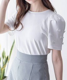 clear | バックジップ袖リボンフ半袖カットソートップス≪2024SS新作≫(Tシャツ/カットソー)